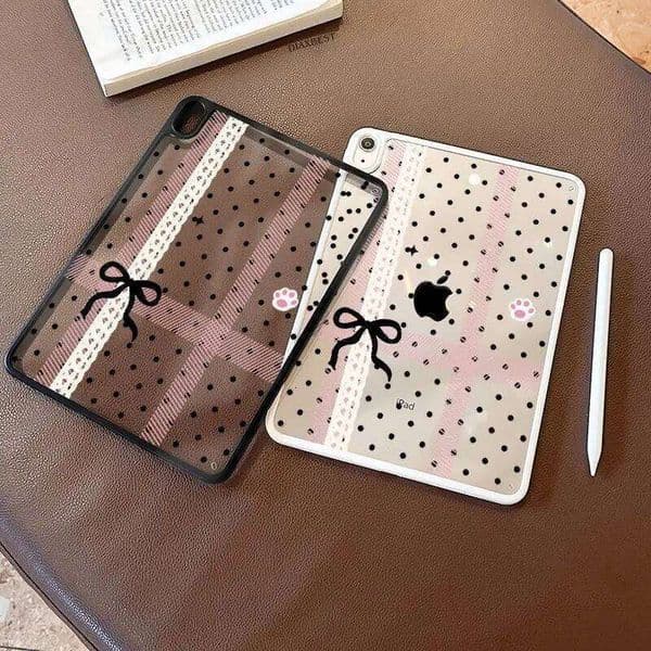 Transparent Black Polka Dots Bow New Tablet For iPad Pro 11 12.9in 13 M4 9.7 10.2 5/6th 7/8/9 10 11th MINI Air 5 6 7 Case