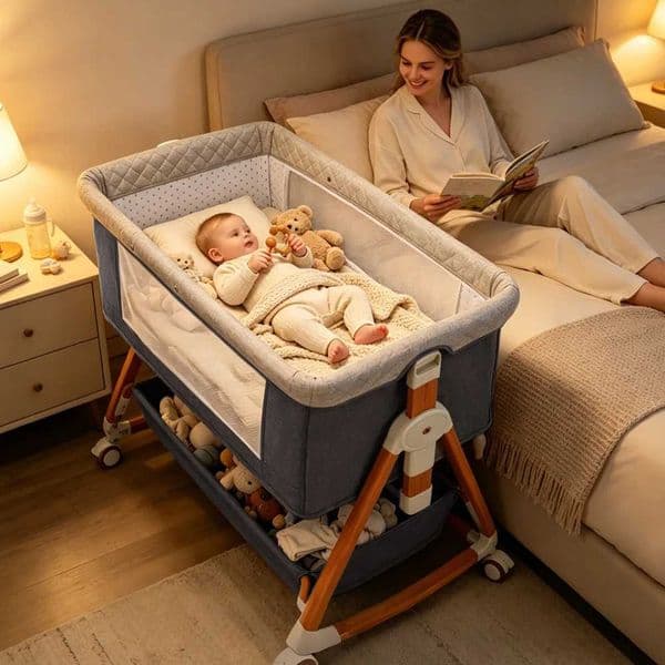 Baby Crib 3 in 1 Baby Bassinet Portable Bedside Bassinet for Baby Foldable Crib Travel Baby Crib Rocking 6 Adjustable Height C260530