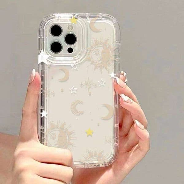 Retro Sun Moon Stars Cartoon Phone Case For iPhone 11 13 14 12 15 16 Pro Max 17 Air 16E 8 7 Plus SE XR Soft Silicone Cover