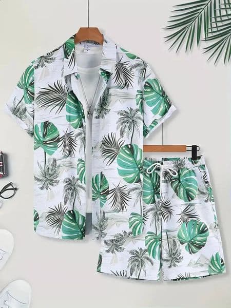 Mens And Womens Summer Short Sleeve Suit Seaside Irregular Pattern Print Fashion Button-Down Shirt Tops Sleeve Shorts 260529