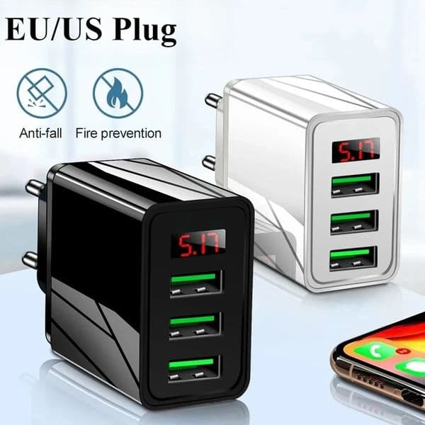 3.1A USB Fast Charger 3 Ports Quick Charge Home Wall Charger With LED Digital Display Travel Power Adapter For iPhone Samsung Xiaomi Huawei Redmi Gaming Tablet