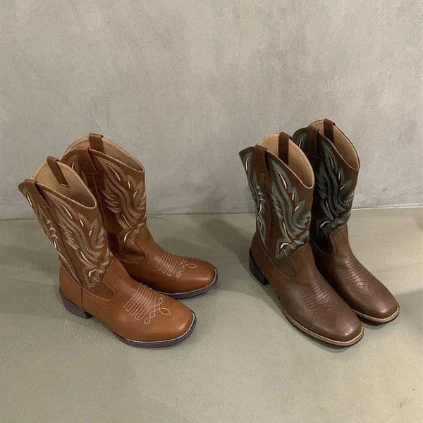 Retro Style Embroidery Women Western Cowgirl Boots Fashion Zippers Mid Calf Booties Square Heels Autumn Winter Shoes 241031
