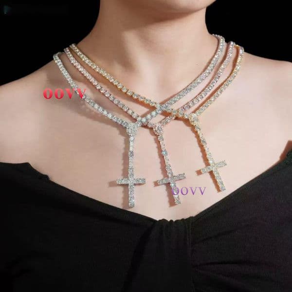 3mm Cross S925 Micro-set MoissaniteVVS Trendy Single Layer Charm Necklace Link Chain Bracelet
