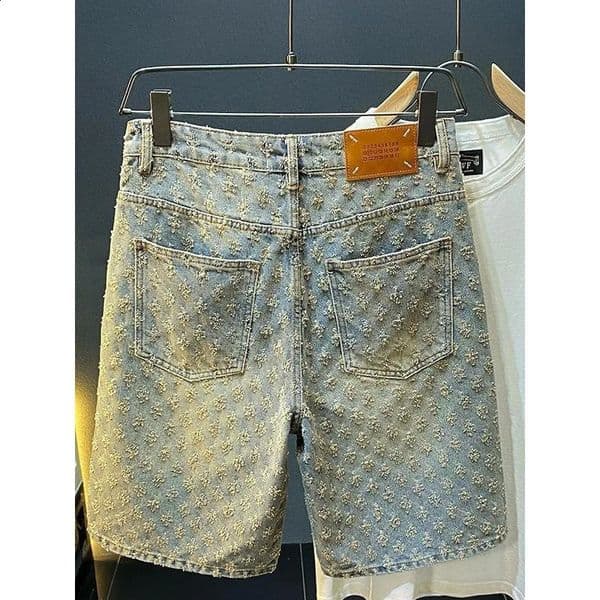 American Y2K Light Quality Retro Denim Shorts Summer Hip Hop INS Men Loose Shave Jacquard Couple Denim Five Point Pants 260530