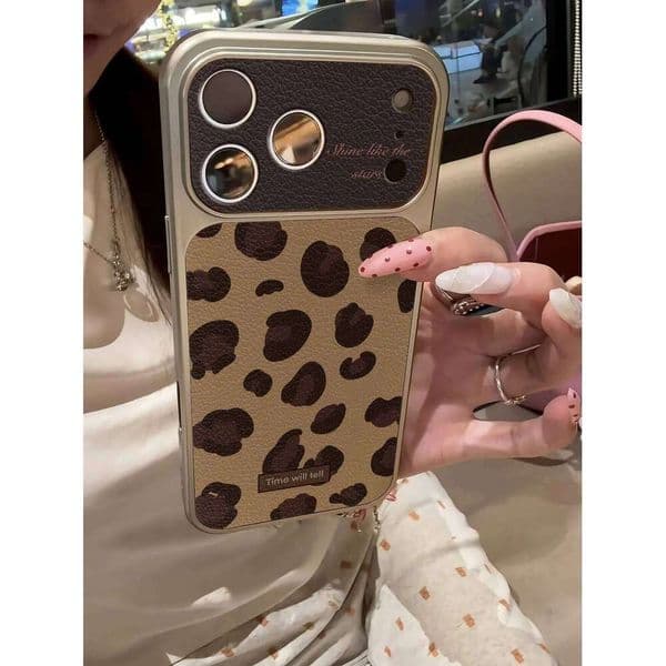 Imitate Leopard Print Luxury Phone Case For iPhone 13 14 15 16 17 Pro Max 17Pro Plating Bumper Shockproof Cases Leather Cover