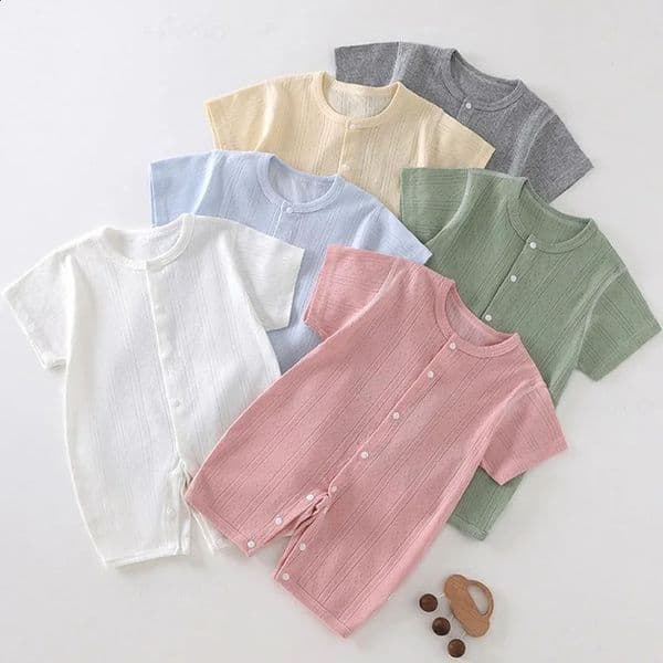 Baby Short Sleeved Jumpsuit Summer born Breathable Mesh Air Conditioning Suit Boys Girls Infant Thin Sleepwear Crawling Suits 260529