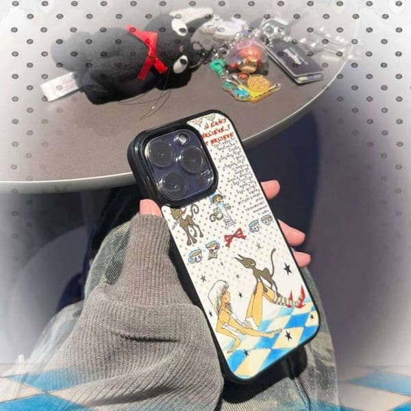 Korean Ins Polka Dots Cartoon Girl Cat Phone Case For iPhone 17Air 17 16 16E 15 14 13 12 11 Pro Max Plus Mini X XR XS Y2K Cover