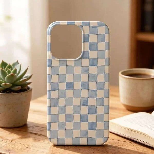 Blue Grid Grey-Black Pattern Phone Case For iPhone 17Air 17 16 16E 15 14 13 12 11 Pro Max 7 8 Plus Mini X XR XS Sweet Y2K Cover