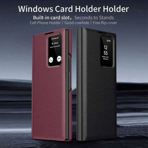 High-end Business Smooth-Touch Leather Case For Samsung Galaxy Z Fold 7 6 5 4 Smart LED HD Display Windows Shockproof Back Cover