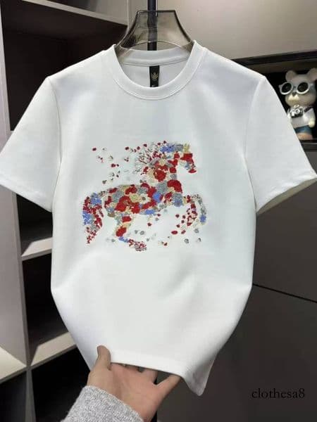 Designer men's T-shirt embroidered pony short-sleeve for young men, thick heavy, casual and versatile, Korean-style men's half-sleeve shirt