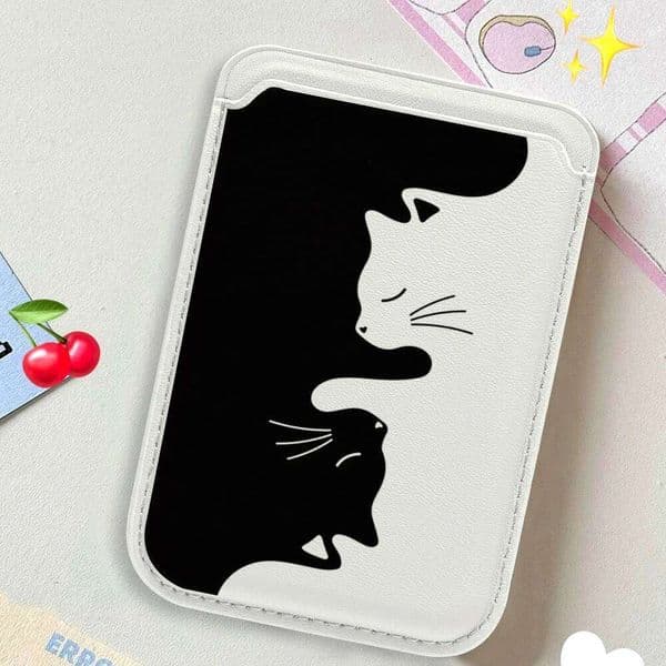 Creative Cat Leather Wallet Cover Holder Magnetic Case Suitable For all iPhone Magsafe Card Phone Back Bag