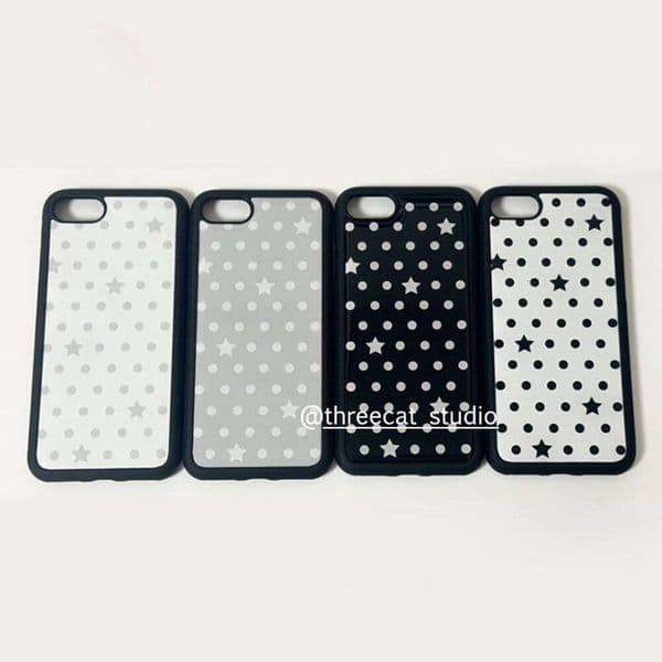 Korean Ins Black Grey Polka Dots Stars Resin Phone Case For iPhone 17Air 17 16 15 14 13 12 11 Pro Max Plus Mini Y2K Cool Cover