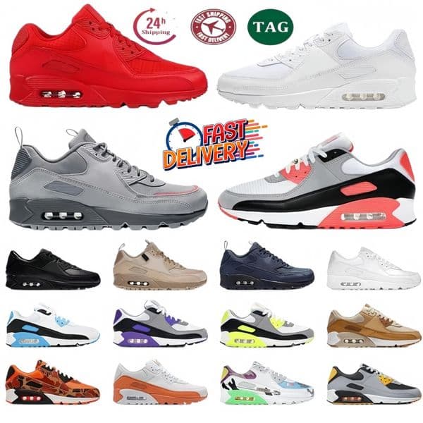 Trainers 90 Sports Casual Shoes 90s Men Women Triple White Black Red Wolf Grey Polka Dot Infrared Running Recraft Leathers Mesh Laser Blue Tennis sneakers