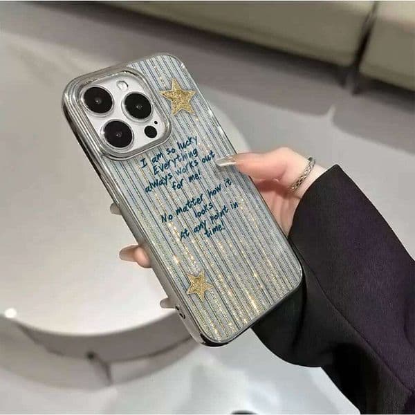Retro Line Text Electroplated Phone Case For iPhone 16 15 14 13 12 11 Pro Max Plus X XS 17 Air Shockproof Transparent Cover