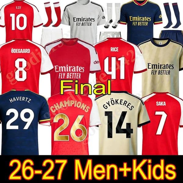 SAKA 25 26 27 ALAFIORI Arsenally soccer jerseys RICE Fans Player MADUEKE ZUBIMENDI football Tops shirt Kids ODEGAARD SAMBI VIEIRA Gyokeres HAVERTZ Lewis-Skelly