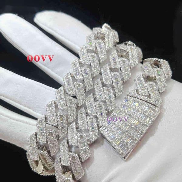 moissanite iced out cuban k chain 22MM Hip Hop Fine Jewelry Baguette Dia Men Necklace Sterg Sier Fully Vvs Moissanite designer jewelry