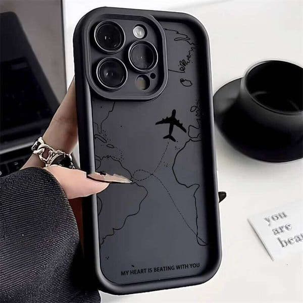 Travel-Inspired Airplane Route Design Silicone Phone Case For iPhone 13 15 11 12 14 16 Pro Max 7 8 Plus XR XS X SE Matte Cover