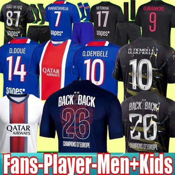 S-4XL 25 26 27 D.DOUE KVARATSKHELIA Maillot de Foot Joao Neves 4TH Jerseys O.Dembele Barcola Graphic Hakimi Night Edition 5th 2025 2026 PSGES Hommes Enfants Men Kit