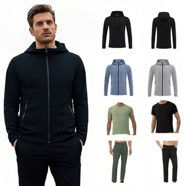2026 Hot Men Jacket Pants Sports Sets Yoga High Quality Fitness Jackets Short Sleeve Breathable Casual T-shirt Straight-Leg Pants Short Pants Set
