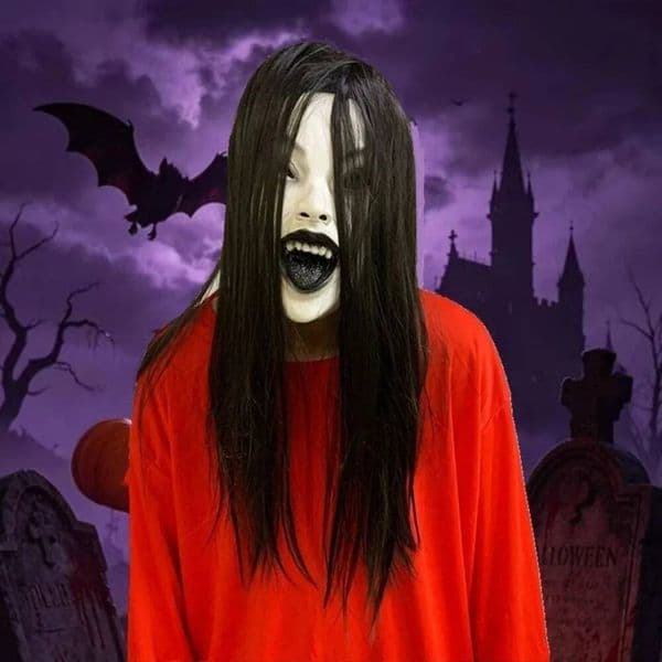 Latex Mask Scary Woman Masks Realistic Hair Party Cosplay Costume Black Lips Ghostface Design Witch Headpiece 26L0713