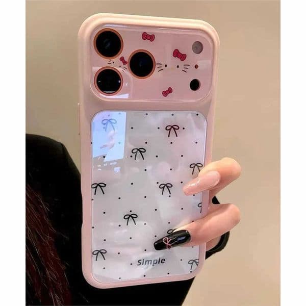 kt polka dot bow case suitable for Apple 17Pro large window phone case IP16 two-in-one blue light 15/14 for women 13 L26715
