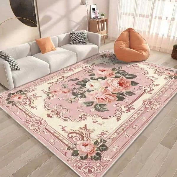 French VIKAMA Pink Floral Rug Sound-Absorbing Non-Slip Rug for Bedside Bedroom Living Room and SofaHome Furniture Accessory D260723