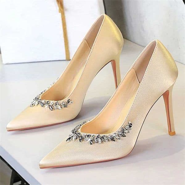 BIGTREE Fashion Rhinestone Pointed Toe Pumps Woman Thin Heels Elegant Satin Ladies Banquet Dress Shoes Zapatillas De Mujer X260401