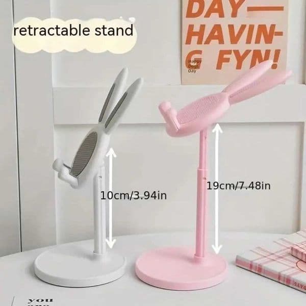 Rabbit Bunny Phone Holder Lazy Bracket Adjustable Telescopic Lifting Phone Holder Pink Non-slip Desktop Mobile Phone Bracket S2641
