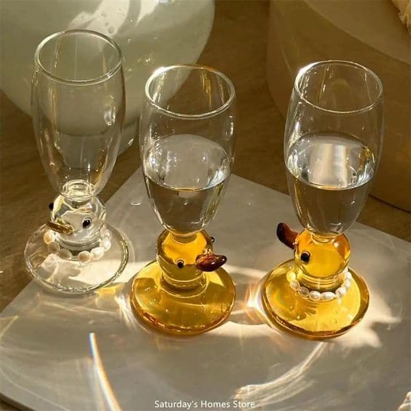 Cute Duck Pearl Necklace Glass Goblet Mug Champagne Cocktail Transparent Wine Cup Barware Table Decor Borosilicate Glass 260326