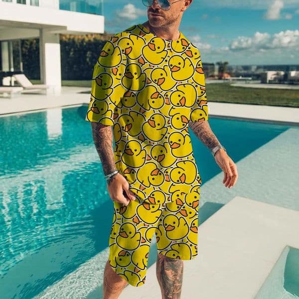 Mens Tshirt Sets Duck Panda 3D Print Fashion Tracksuit T Shirts Shorts 2 Pieces Male Kid Streetwear Oversized Suit Sportswear 260401BANJIA