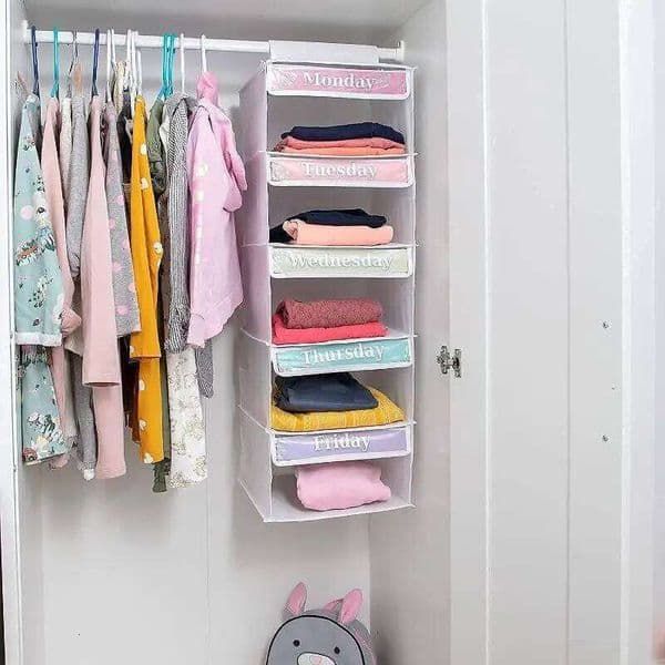 5-Shelf Weekly Clothes Daily Shelf Closet Organizer Days Of The Week Hanging Storage Shelves For Kids 26Y0401