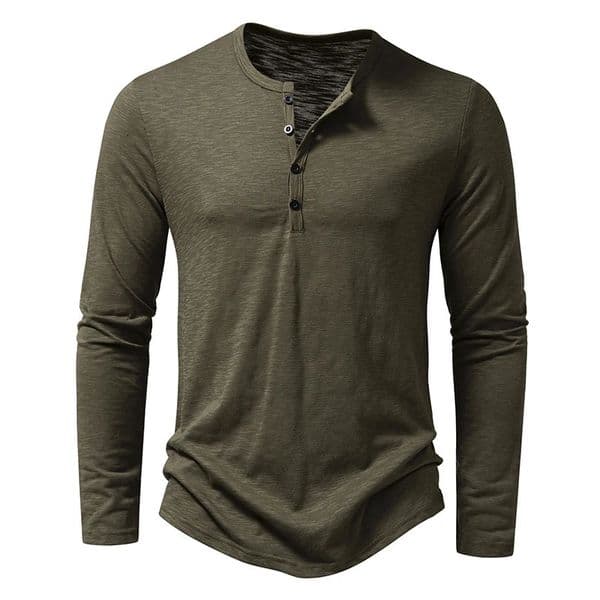Mens Cotton Henley T Shirt Long Sleeve TShirts Basic Casual Button Collar Breathable Daily Top Tees 260331BJ