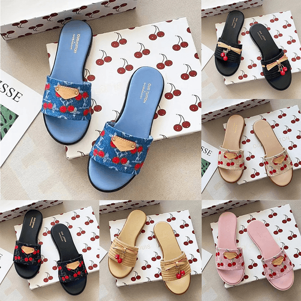 Designer Slippers Women sandals Slides cowboy flat slippers old flower brown sandals summer beach slides genuine leather sandals classic designer shoe size 35-42