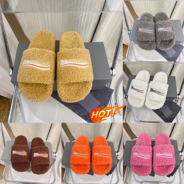 Designer Paris Slippers new mens womens outdoor wearable fluffy slippers for autumn and winter with embroidered letter "B" and cotton insole Paris slippers