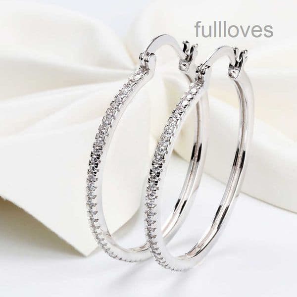 925 Sterling Silver Big Hoop Earrings Full CZ Diamond Crystal Circle EARRINGS Women Wedding Party Jewelry White Gold earrings with Retail box Factory wholesale