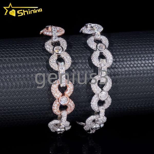 Ready to Ship 13MM Width Solid Sterling Silver 925 Gold Plated Hip Hop VVS Moissanite Infinity Cuban Link Chain Bracelet