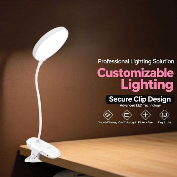 1PC rechargeable clip-on desk lamp three color temperature modes stepless dimming suitable for bedroom living room and offic H260401