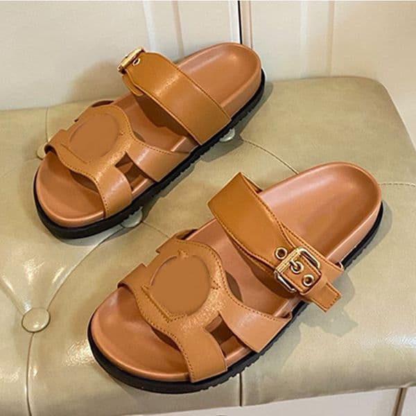 Luxury Quality 1AJOP Isola Comfort Mule smooth calf leather casual yet stylish design casual sandals lightweight rubber outsole womens Cognac Brown Sandal mules