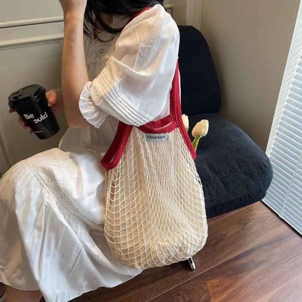 Polyester Hollow Woven Shoulder Bag Korean Style Pockets Mesh Handbags Large Capacity Edge Covering Summer Beach Tote Bags 260331