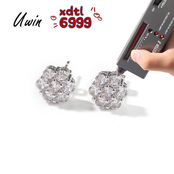 High UWIN End Jewelry Flower Shape Silver 925 Earrings Inlaid VVS D Grade Moissanite Diamond Earring Stud with Petals for Ladies