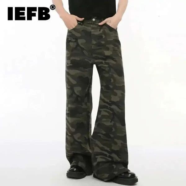 IEFB Vintage Camouflage Mens Jeans Fashion Washed Casual Wide Leg Denim Pants Autumn Winter Loose Male Trousers Old Blue 9C354 260401BANJIA