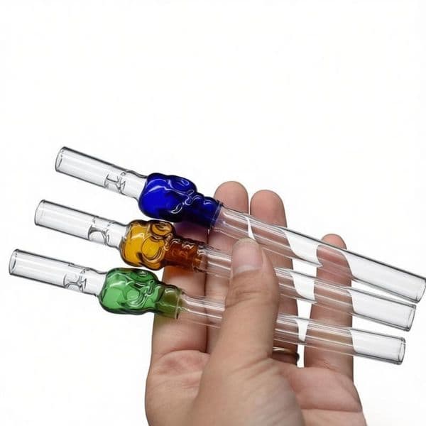Wholesale Newest Cheap Colorful SKull Design Glass Smoking One Hitter Pipes Holder Filter Mouthpiece cigarette Taster Hand Pipe for smoking