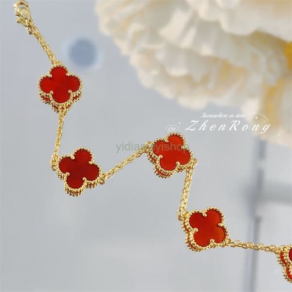 vanly cleeff bracelet designer bracelet Laser-Cut Five-Flower Four-Leaf Clover Bracelet Red Agate Chalcedony Bracelet for Women
