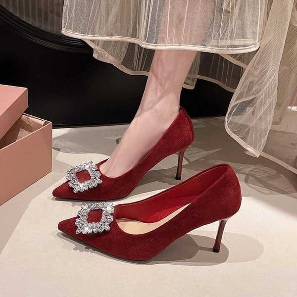 New Spring Luxury Square Buckle Designer Womens High Heels Fashionable Solid Color Elegant Slip-on Wedding High Heel Sandals X260401
