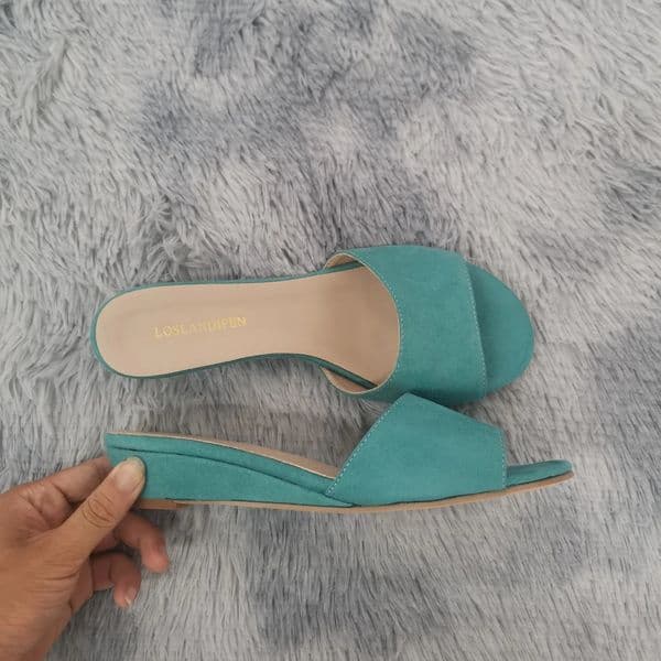 LOSLANDIFEN Womens 30mm Velvet Elegant Summer Mules Wedge Sandals Slippers Open Toe High Heel Casual Dress Party Wedding Shoes 260325