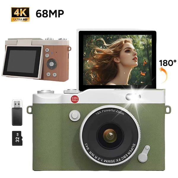 4K Digital Camera Vintage Vlog Video Recorder CCD 180 16X Digital Zoom Portable Digital Photography Flip Screen Selfie CameraT260401