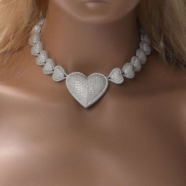 Hip-Hop 17Mm Zircon Necklace Ins Style Peach Heart Chain Cross-Border Jewelry Clothing Accessories