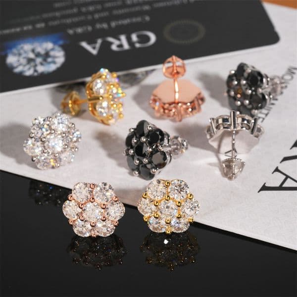 Flower Full-Diamond Hip-Hop Designer-Style Jewelry Custom S925 Silver Women's Holiday Zircon Earrings