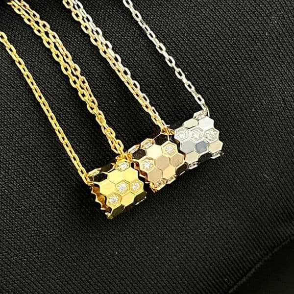 Luxury Jewelry Honeycomb Necklace Women, Gold Hexagonal Beehive Clavicle Chain With Cubic Zirconia, Titanium Steel Geometric Jewelry Gift For Daily Wear