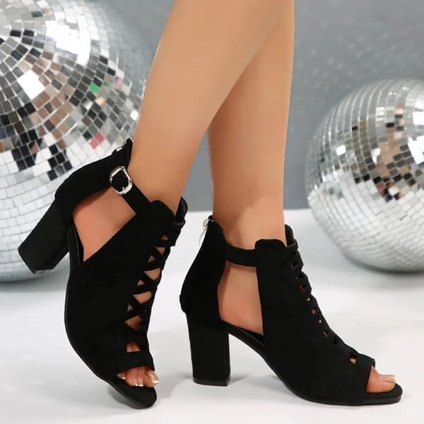 Womens High Heel Sandals Thick Heel Fishmouth Toe Heel Wrap Women Sandals Rear Zipper Summer Large Size Sandalias De Mujer 260331